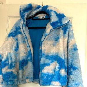 Urban Outfitters cloud print furry jacket, size XS